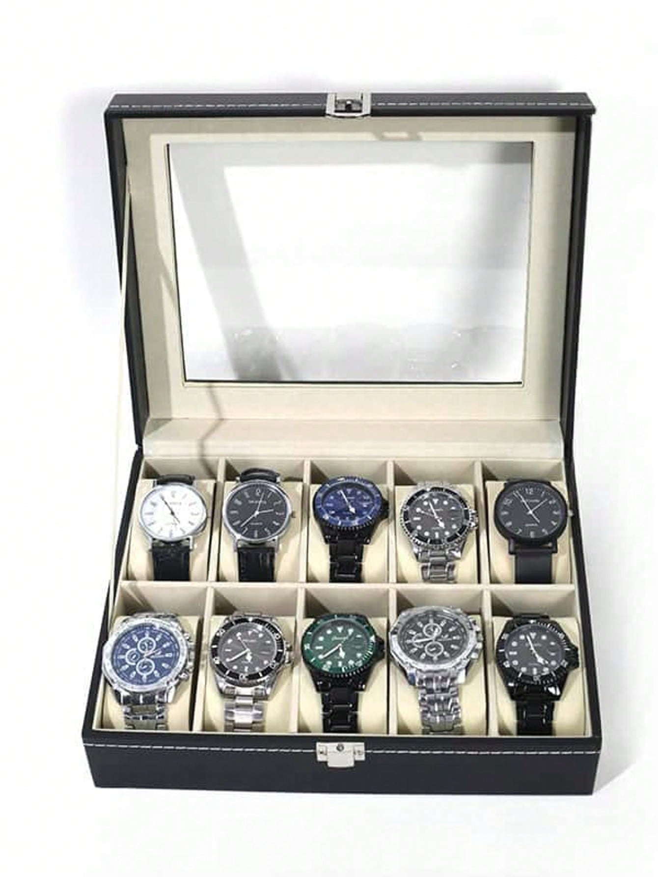 Luxury Watch Holder - Leather Watch Box with Lock, Large