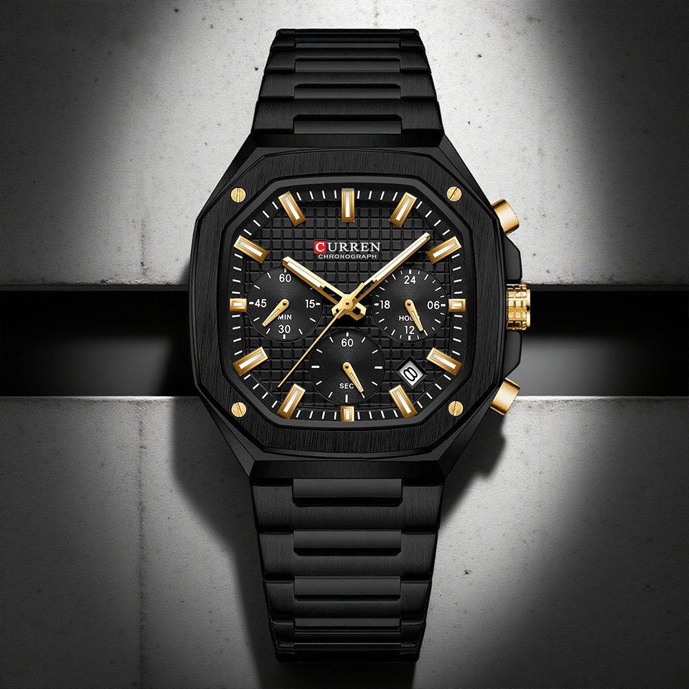 Luxury Watch Black - CURREN Luxury Square Chrono Watch for