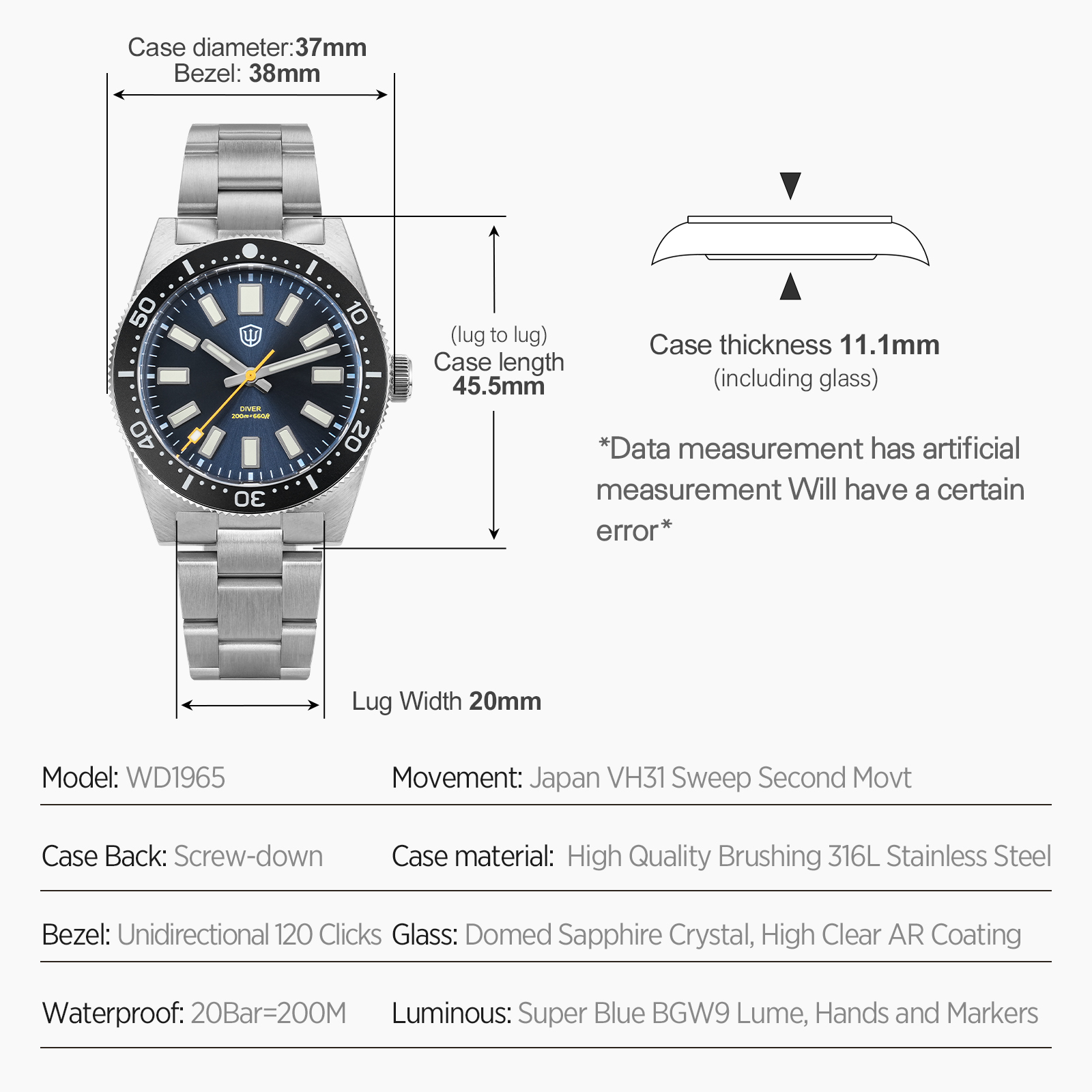 Watchdives 37Mm WD1965 V2 Man  - Luxury Watch Collection recension och pris