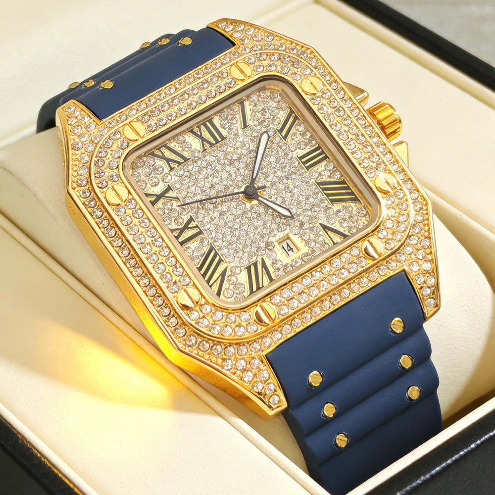 Hip Hop Iced Out Bling Square  - Luxury Watch With Rubber Strap recension och pris