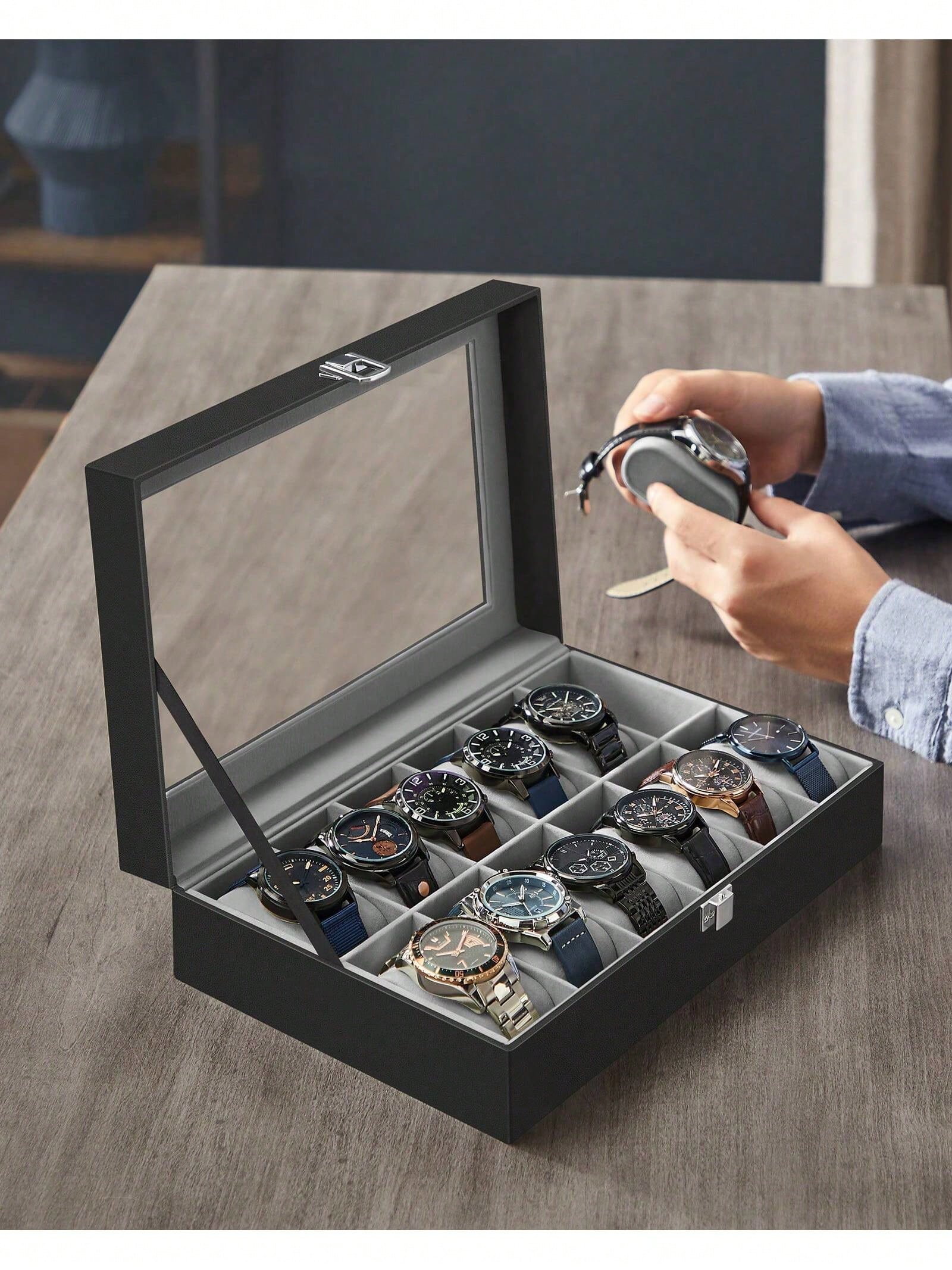 12-Slot Lockable Watch Box wit - Luxury Watch Holder recension och pris
